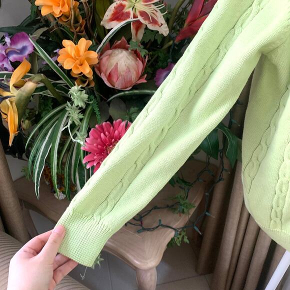 Zara CHUNKY POLO NECK SWEATER WITH BRAID CABLE PATTERN in Lime - Picture 7 of 11